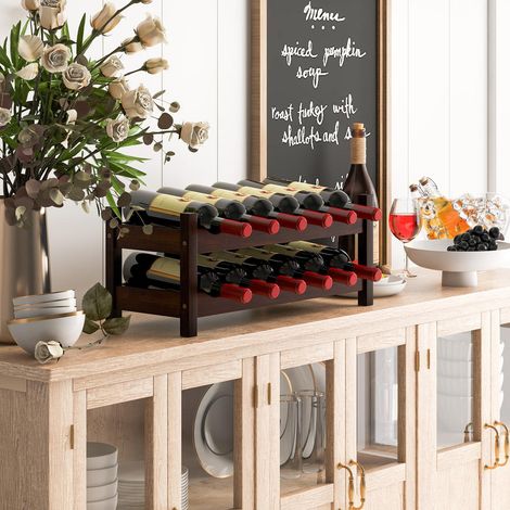 Pour cuisine, bar ou fête, rangement du vin pratique avec porte-bouteilles en bambou incliné 12 bouteilles (1/5)