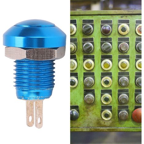 Ultraminiatur-M8-Schalter aus Zinklegierung, unbeleuchtet und nicht verriegelnd, 1 A 24 V, für Autohupen, sofortige Rückstellung und wasserdicht, Metall-Druckknopf (blau) (1/5)