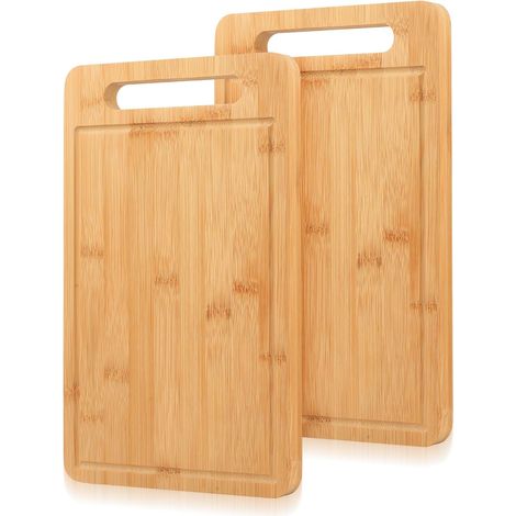 2 Pcs Planche a Decouper Bois, Planches à Découper Bambou avec Rainures à Jus, Cutting Boards pour Viande Fruits Légumes, Cadeau pour Maison et Appartement (30 x 20 cm) (1/5)