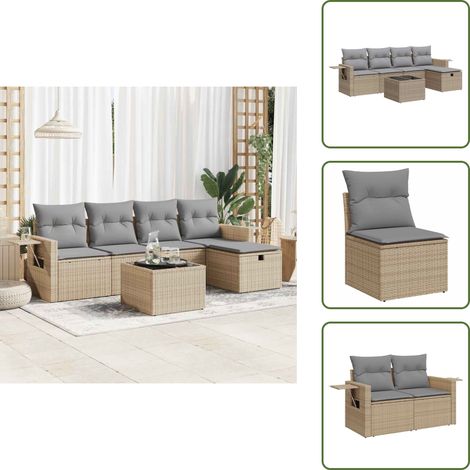 6-tlg. Garten-Sofagarnitur mit Kissen Beige Poly Rattan - Gartensofa Set - Garten Sofa Set - Outdoor Sofa Set - Garten Sofagarnitur (1/5)