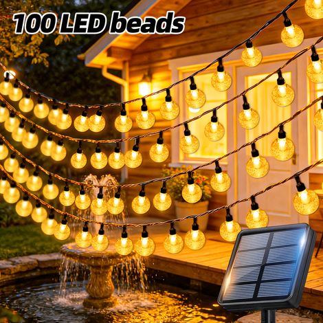 Guirlande lumineuse féérique d'extérieur à 100 LED alimentée à l'énergie solaire, idéale pour la décoration de jardin. (1/5)
