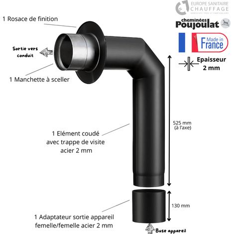 Kit de raccordement pour poêle à bois acier 2 mm avec adaptateur Poujoulat Diamètre 130 mm (1/2)