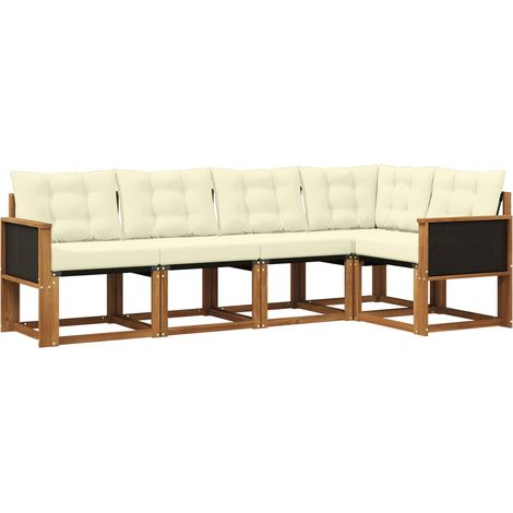Set di divani da esterno con cuscino 5 pz Salotto da Giardino Naturale e Crema (1/5)