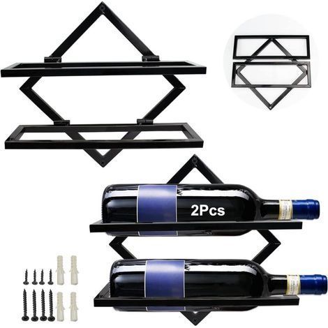Supports Muraux pour Bouteilles de Vin en Métal, Rganisateur de Casier à Vin Suspendu Pliable,Étagère Murale Casier à Vin(2pcs) (1/5)