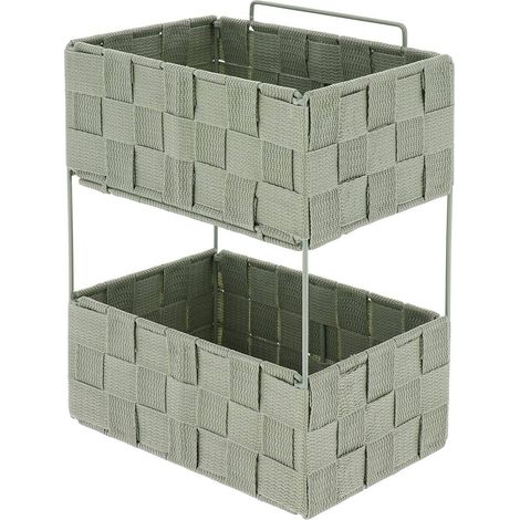 Scaffale pieghevole a 2 livelli in treccia metallica pm poliestere, autoportante o fisso - verde salvia - Tendance