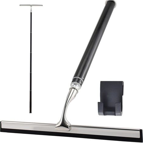 Raclette de Douche, Raclette Salle de Bain, 153cm Raclette Douche Noir, Raclette Vitre Douche, pour Douche, Salle de Bain, Carrelage, Miroir, Fenêtre, Cuisine(Noir+Argent) (1/5)