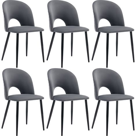 Lot de 6 chaises de salle à manger, chaise de cuisine scandinave en velours, fauteuil rembourré avec pieds réglables et dossier motif losanges, Gris (1/5)