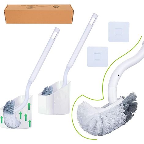 2Pack Brosse Toilette et Support, Brosse WC Salle de Bain et WC à Manche Long Plastique, Balayette WC avec des Poils Solides pour Le Ménage des Toilettes, Nettoyage en Profondeur (1/5)