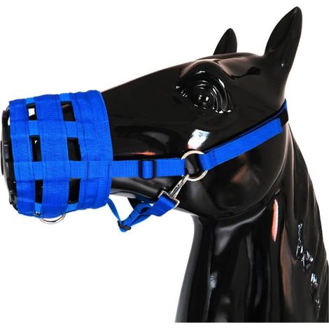 Muselière pour cheval, réglable, avec boucle, en nylon souple, respirante, sûre, pour l'entraînement, les petits, les chevaux de taille moyenne, empêche les morsures et la mastication (1/5)