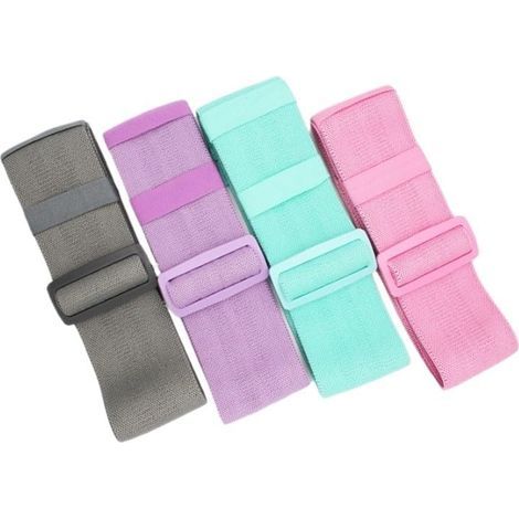 Set de 4 bandes de résistance ajustables (gris, lilas, menthe, rose), tissu anti-glissant, pour fitness, musculation et renforcement (1/5)