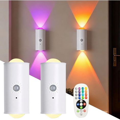Lot de 2 veilleuses LED intelligentes avec détecteur de mouvement et batterie, applique murale magnétique, éclairage d'escalier avec détecteur de mouvement rechargeable pour chambre (1/5)