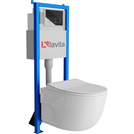 Bâti-support Lavita LAV 101 à 40 cm + WC Roto sans bord + plaque de commande LAV 200.3.2 chrome Kit complet WC (1/5)