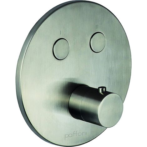 Mezclador de ducha empotrado con 2 funciones y placa de Ø180 mm en color acero cepillado Paffoni Compact Box CPM018ST  Steel Looking