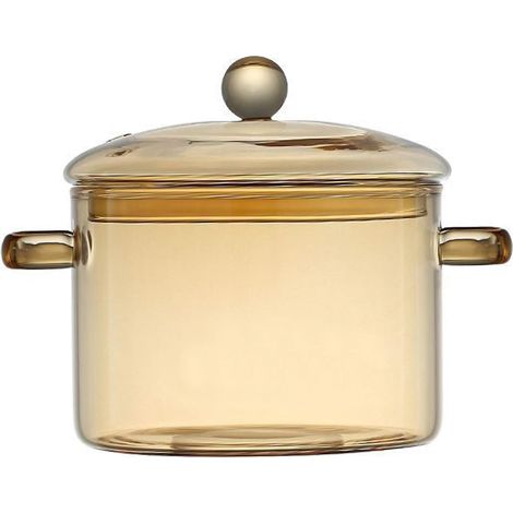 Marmite en verre ambré multifonction 1,5 L, avec couvercle et double poignée, micro-ondes et gaz (1/5)