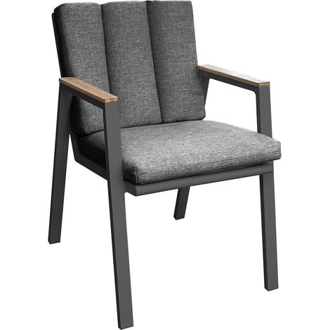 PROLOISIRS Fauteuil - LEATHER - Graphite - Aluminium époxy et accoudoirs teck FSC