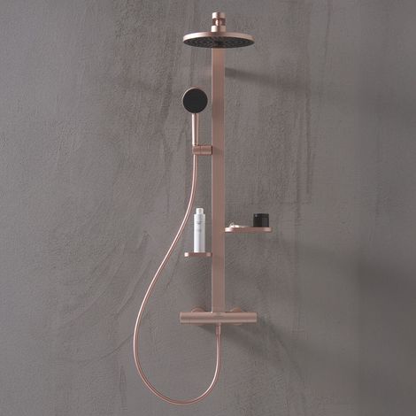 Ideal Standard ALU+ Colonne de douche thermostatique Ø260mm 2 jets + douchette 2 jets + 2 tablettes rose brossé (1/4)