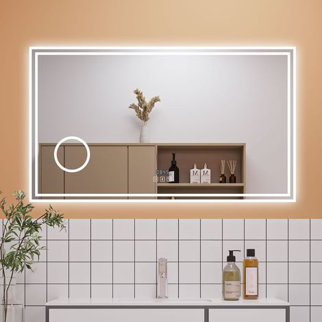 1200x700mm Bluetooth Bathrooom Mirror with LED Lights Dimmable 3 Colour, Clock, 3x Magnifying and Anti Fog (1/5)