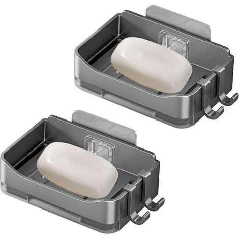 CCYKXA  2-Piece Wall-Mounted Bathroom Soap Dish, ABS Shower Soap Holder, Soap Dish with Small Hook and Adhesive, for Bathroom, Toilet, Kitchen