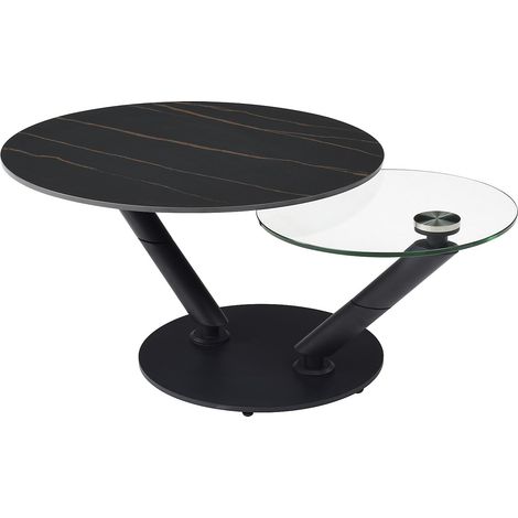 Tavolino con piani girevoli in Ceramica, Vetro temperato e Metallo Effetto marmo Nero - ELDOVA