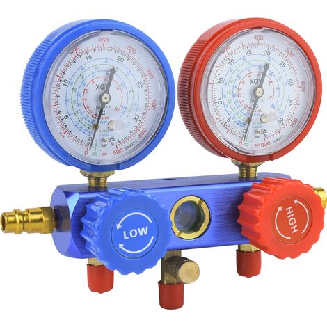 Jeu de Manomètres Double pour Climatisation Auto, Outil de Diagnostic R22 R134a, Valves et Flexibles (1/5)