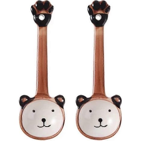Lot de 2 grandes cuillères à soupe japonaises, décorées de jolis motifs peints à la main - Marron - 1 pièce PCP (1/3)