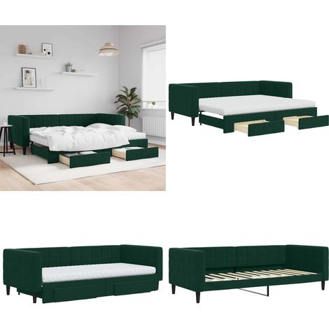 vidaXL Tagesbett Ausziehbar mit Schubladen Dunkelgrün 90x200 cm Samt (1/5)