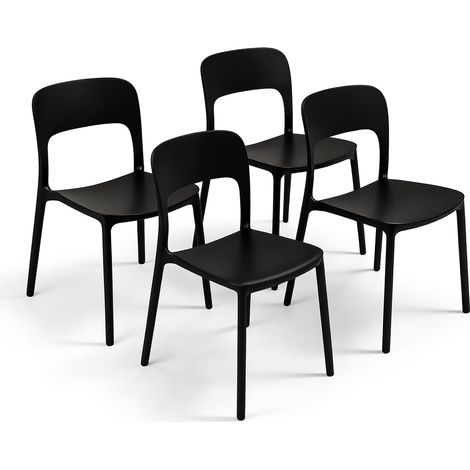 Set 4 Sedie Da Giardino In Polipropilene Impilabili Leggere E Resistenti Ideali Per Esterni Terrazze Giardini Bar Dehors Ristoranti 41 x 82,5 x 52 cm Nero (1/5)