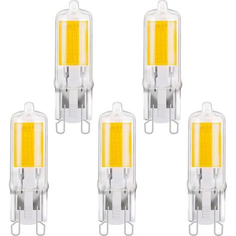 G9 2W LED-Lampe, warmweiß 3000K COB-LED, 250LM, entspricht einer 25W G9-Halogenlampe, G9 Kapseltyp JC LED-Lampe, nicht dimmbar, 5er-Pack [Energieklasse E] (1/5)