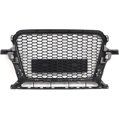 Grille de protection avant type nid d'abeille pour Audi Q5/SQ5 2013-2017 – remplacement direct ABS – noir brillant – sans logo – accessoire tuning – cadre noir brillant – couleur : Bright black frame