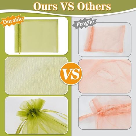 Lot de 100 filets à fruits en organza vert militaire (20 x 30 cm), filets à fruits pour protéger les fruits, sacs à fruits réutilisables