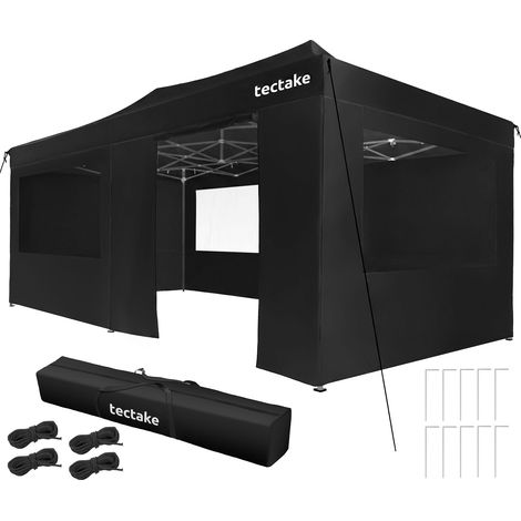 Pavillon pliable Viola 3 x 6 m, aluminium, panneaux latéraux - noir