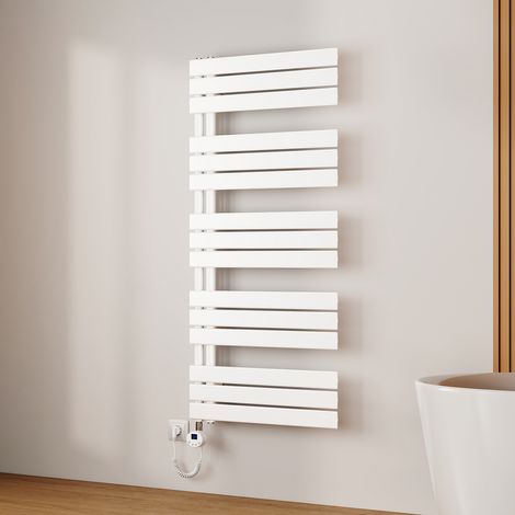 EMKE Sèche-Serviettes Électrique à Thermostat, Minuterie et Puissance Réglable, Blanc 800W 1320x600 mm