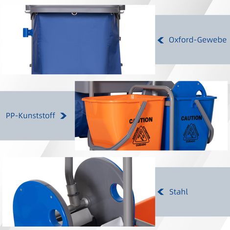 Chariot de nettoyage 3 niveaux avec presse, seaux 2x18L pour hôtel (1/5)