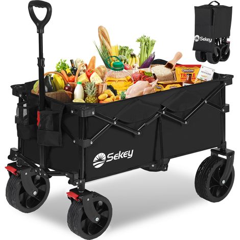 Sekey Chariot pliable avec freins et roues larges – charge max 150 kg – ultra-compact – Noir (1/5)