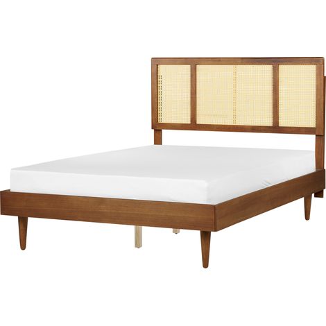 Cama con somier moderno cabecero trenza vienesa madera de caucho clara 140 x 200 cm Auray