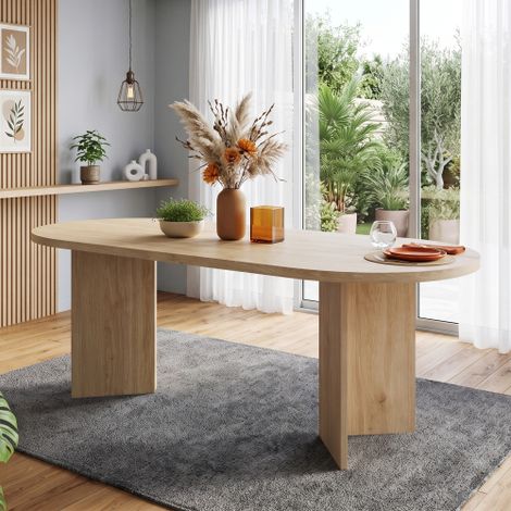 Tavolo da pranzo 16080 cm, adatto per 6-8 persone, tavolo da pranzo con angoli arrotondati, piano del tavolo ispessito, tavolo da pranzo dallo stile semplice, colore rovere (1/5)