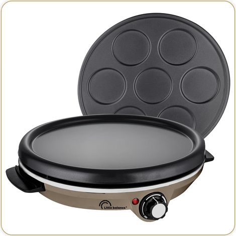 LITTLE BALANCE 8694 Crepiera Duo 1000 noce moscata, crepiera elettrica 2 in 1: frittelle e pancake, 2 piastre rimovibili, antiaderenti, termostato regolabile, 1000 W, noce moscata (1/5)