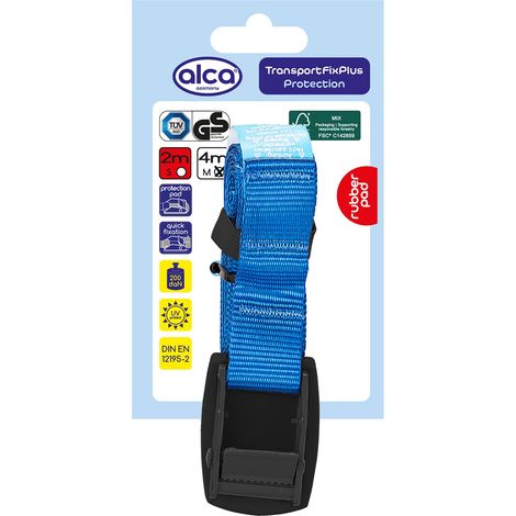 alca® Spanngurt mit Schnallenschutz 25 mm x 4,0 m, 200 daN, blau, verstellbar mit Klemmschloss, Zurrgurt, Spanner, zertifiziert nach DIN EN 12195-2