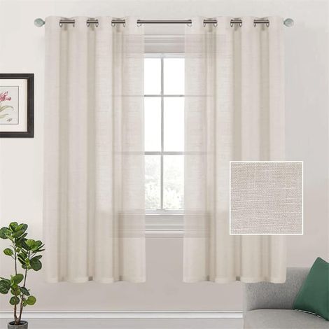 Cortinas de lino, se venden en juegos de 2. Cortinas transparentes, 132 x 241 cm (lino), diseño sencillo. (1/5)
