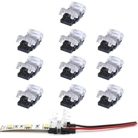 Connecteur bande led 2 broches,Lot de 10 Connecteurs de Ruban LED à 2 Broches pour Bande LED SMD 5050/3528 Couleur Unique Imperméable et Non-Imperméable de 10mm (1/5)