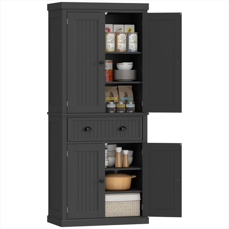 Meuble de rangement haut 183 cm noir MDF 4 portes tiroir central étagères réglables style classique (1/4)
