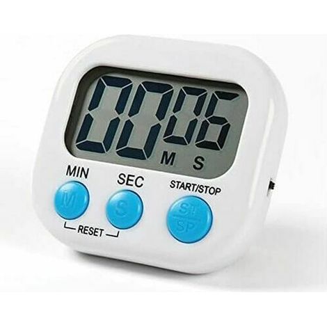 Minuterie de cuisine magnétique, cuisson, minuterie d'apprentissage, alarme sonore et compte à rebours avec écran LCD sur blanc- (1/4)