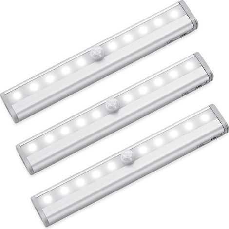 10 LED Bewegungsmelderlampe Selbstklebend, tragbar, zum Selberbauen Sicherheitsleuchte für Flur, Treppenhaus, Schlafzimmer (Weiß, 3 Stück) (1/5)