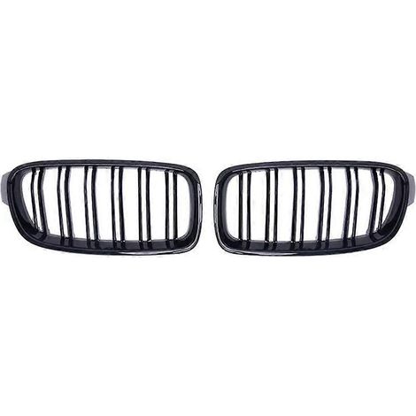 Parrilla delantera negra brillante para BMW Serie 3 F30 F31 F35 2012-2018, versión mejorada de doble barra, parrilla central. (1/5)
