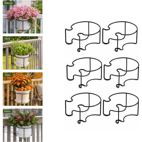 Lot de 4 supports de plantes réglables pour balustrade à suspendre, parfaits pour clôture, terrasse, jardin, terrasse, balcon, décoration (4 pièces) (1/5)