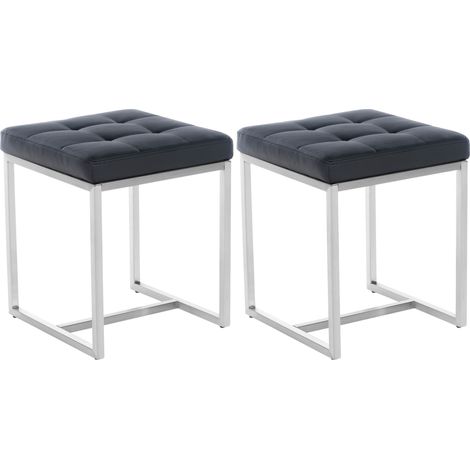 Lot de 2 tabourets bas repose-pieds poufs forme carrée en PVC noir et acier inoxydable 100004469 (1/5)