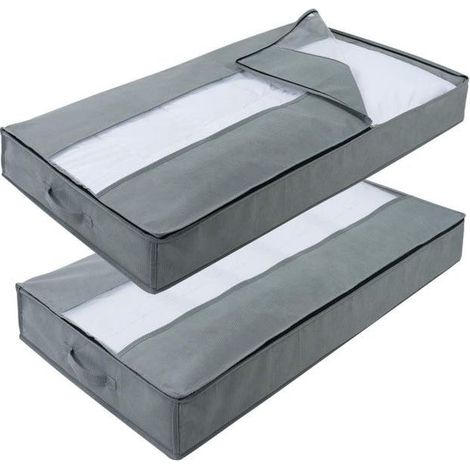 Coffres de rangement haut de gamme sous le lit (lot de 2) avec poignées, 100 50 15 cm, gris (1/4)