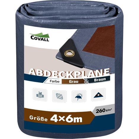 Schwerlastplane 4x6m  260g/m²  Wasserdicht  UV-Schutz  Grau/Braun (1/5)