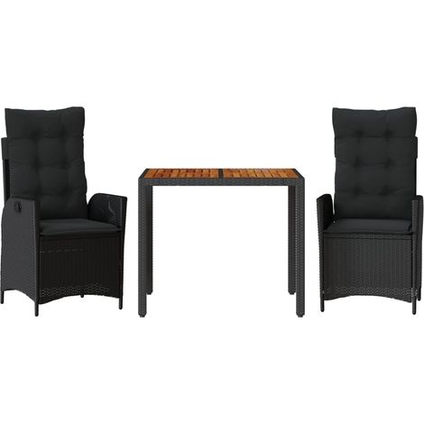 Maison Exclusive - 3-tlg. Garten-Essgruppe mit Kissen Schwarz Pol