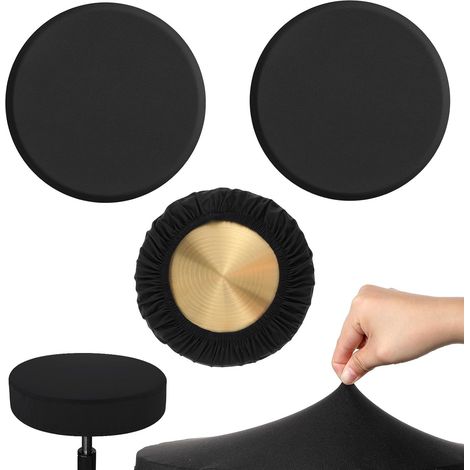 CCYKXA Set of 3 round, stretchable, black, highly elastic, washable bar stool covers, suitable for stools 28 to 35 cm in diameter, for home, bar, hotel, office (1/5)